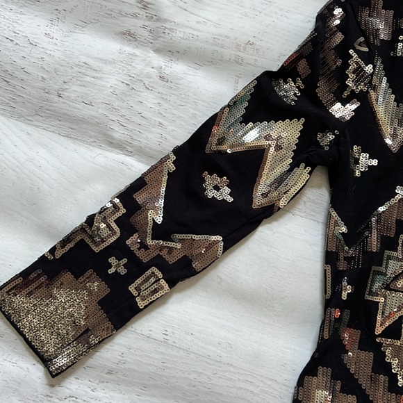 Express Aztec Sequin Long Sleeve Bodycon Dress XS - Picture 4 of 5